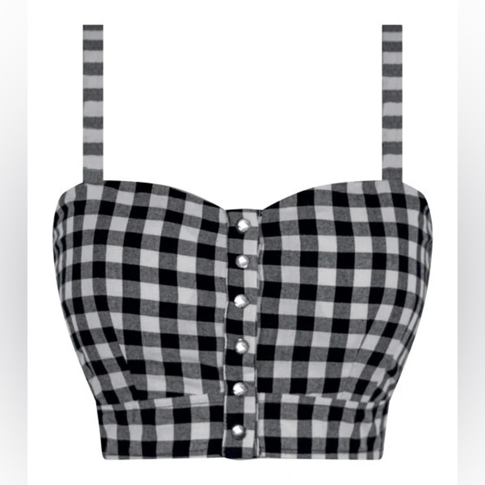 New Black & White Gringham Retro Gal Crop Top S